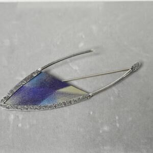 Modernist Sterling Silver Anodized Aluminum Brooch Artist Signed Art Jewelry 3"